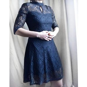 Lace Long Sleeve High Neck Dress